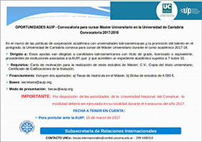 Convocatoria para cursar Máster Universitario en la Universidad de Cantabria